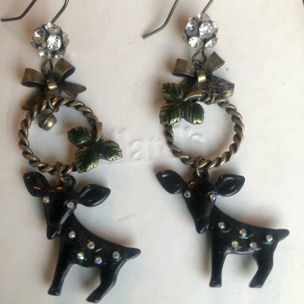 Black and gold with rhinestone dangle he Betsey Johnson earrings